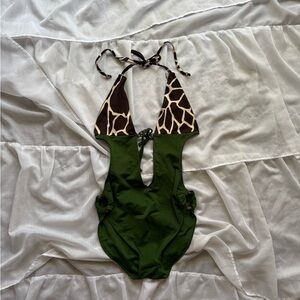 Vintage Style Giraffe Print Halter One Piece Swimsuit